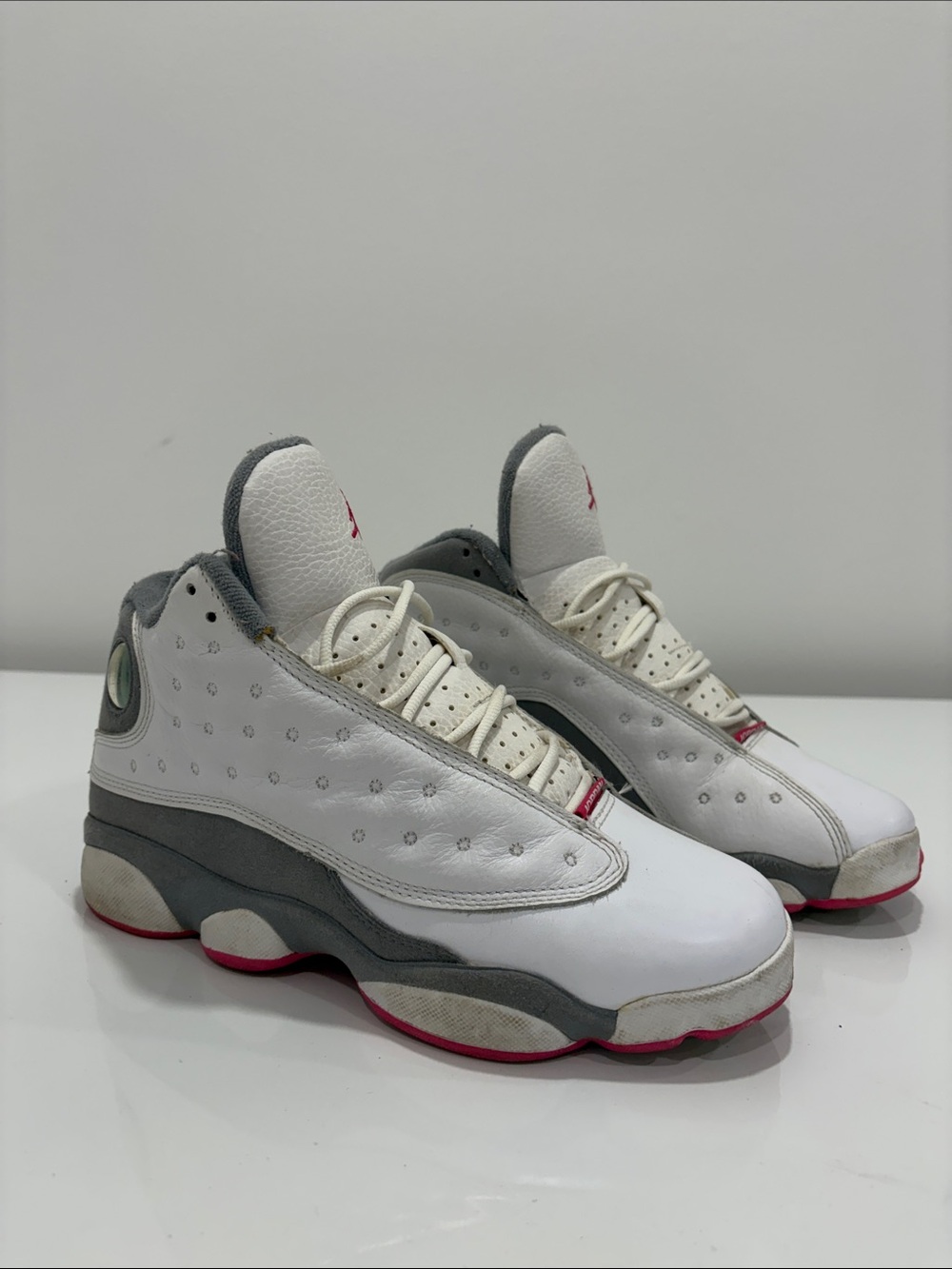Jordan Kids White and Gray Sneakers with Pink Accents Rare 2011 Retro 13